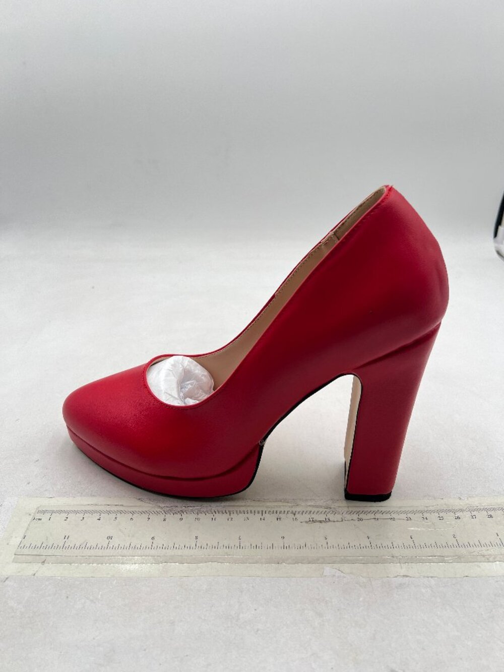 miss left Red Low Platform Chunky High Heel Slip On Closed Round Toe Pump